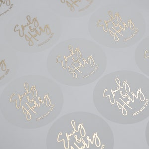 Script Wedding Stickers With Foil, Personalised, Any Name, Wedding Favour Stickers, Envelope Seals With Foil, Gold, Rose Gold, 37mm ST031