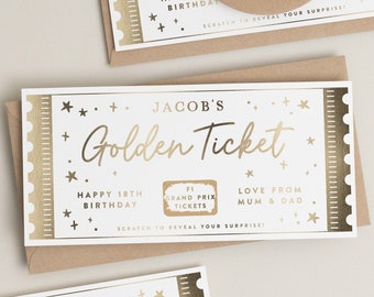 Personalised Birthday Gift Voucher, Golden Ticket Gift Voucher, Gold Foil Ticket, Birthday Gift Voucher, Surprise Reveal, Birthday Voucher