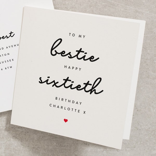 Best Friend Birthday Card, To My Bestie Happy Sixtieth Birthday, Any Name, Personalised 60th Birthday Card For Friend, Custom BC629