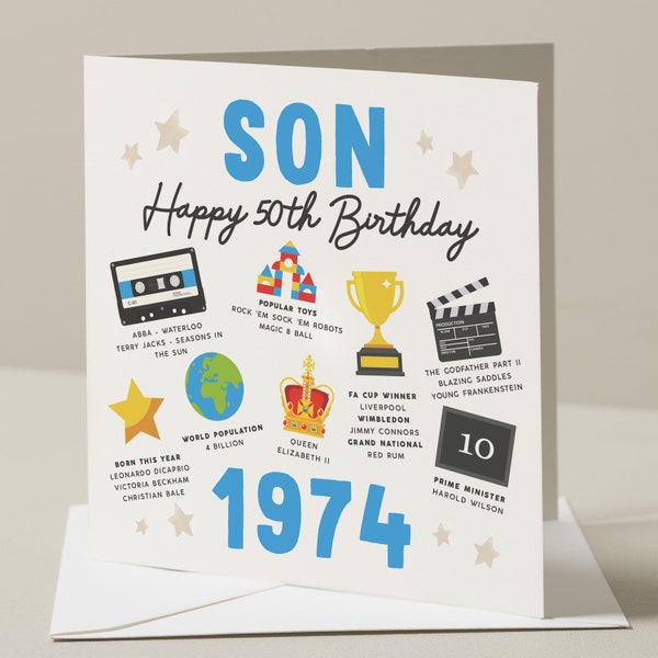 Son 50th Birthday Card, Fact Birthday Card For Son, 50th Birthday Gift For Son, Milestone Birthday Card, Gift For Him, Born In 1974
