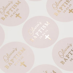 Personalised Christening Stickers, Foiled Christening/Baptism Stickers, Naming Ceremony Labels, Blush Pink Stickers, Custom Baptism Stickers