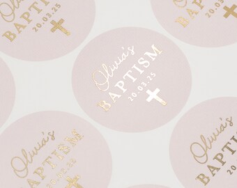 Personalised Christening Stickers, Foiled Christening/Baptism Stickers, Naming Ceremony Labels, Blush Pink Stickers, Custom Baptism Stickers