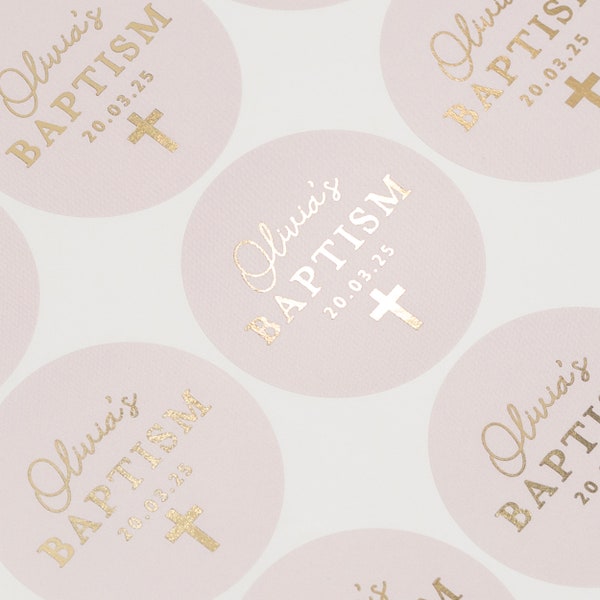 Stickers de baptême personnalisés, stickers décoratifs de baptême/baptême, étiquettes de cérémonie de baptême, Stickers rose poudré, Stickers de baptême personnalisés