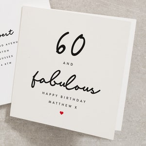 60 And Fabulous, Happy Birthday, 60 And Fabulous Card, 60th Birthday Card Mum Name, 60 Birthday Card, For Her, Wife, Personalised BC628