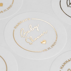 Personalised Baby shower Stickers, Foiled Baby Stickers For Decoration and Favours in Silver, Gold, Rose Gold, Custom Stickers 37mm (ST165)