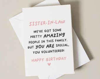 Sister In Law Birthday Card, Funny Birthday Card For Sister-In-Law, Birthday Card Sister, Brothers Wife, Special Sister In Law Birthday Card