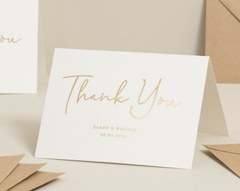 Personalised Wedding Gold Foil Thank You Cards, Multi Pack Thank You Cards, Blank Inside Gold Foil Wedding Thank You Cards, Thank You Cards