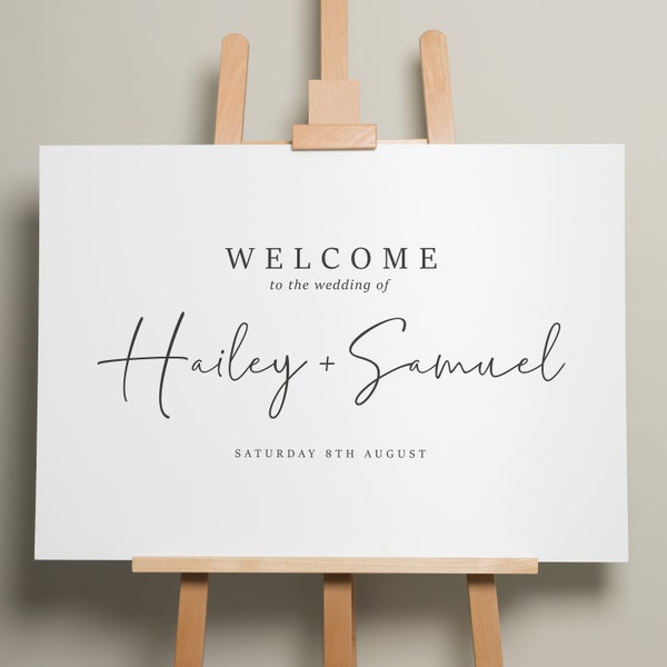 Wedding Welcome Sign, A1 Wedding Sign, Calligraphy Wedding Signage, Personalised Modern Welcome Sign, Minimalist Wedding Design 'Hailey'