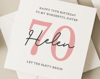 Personalised 70th Birthday Sister Card, Birthday Card For Sister, 70th Birthday Gift To Sister, Seventieth Card For Sister, Sister Gift