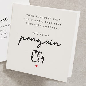 Carte de Saint-Valentin pingouin pour petit ami, petite amie, mari, femme, carte d'anniversaire romantique, vous êtes mon pingouin, partenaires pour la vie VC098