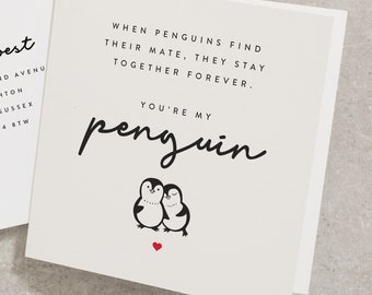 Penguin Valentines Card voor vriend, vriendin, man, vrouw, romantische jubileumkaart, je bent mijn pinguïn, partners voor het leven VC098