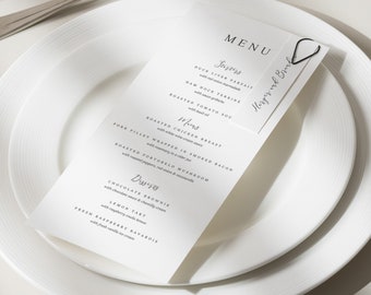 Minimal Wedding Menu And Name Card, Simple Menu With Place Card, Modern Printed Menu Cards For Reception Dinner 'Harper'