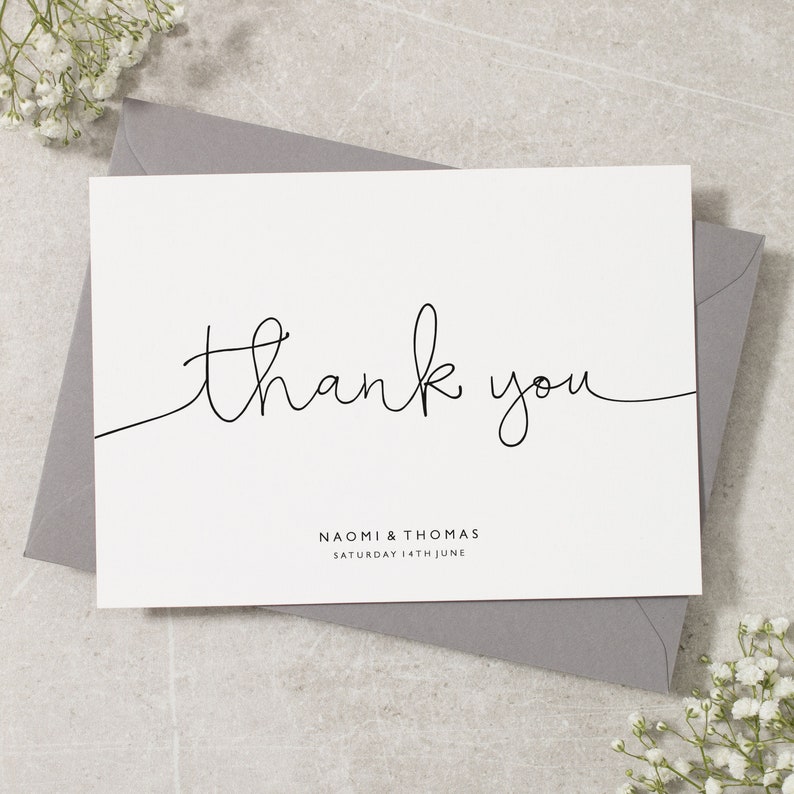 Wedding Thank You Card Simple Wedding Thank You Cards Etsy UK