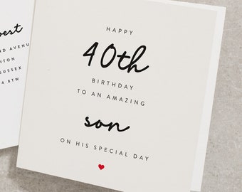 Son 40th Birthday Card, Happy 40th Birthday To An Amazing Son On His Special Day, Birthday Card For Son, 40th, Sons 40th Birthday Card BC532