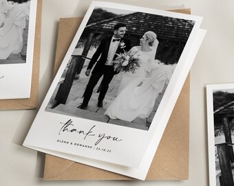 Hochzeitsdankkarten, Dankeskarten Hochzeit, Hochzeit Dankeschön, Dankeschön Hochzeitskarte, Dankekarte, Schlichte Hochzeitskarte mit Foto