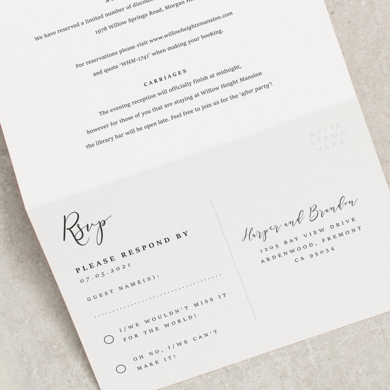 Elegant Grey Monogram Wedding Invitation With Vellum and Wax Seal, Classic Concertina Wedding Invites With Smoke Envelopes 'Harper' SAMPLE image 4