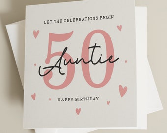 Birthday Auntie Card, 50th Birthday Card For Aunt, Aunty 50th Birthday Gift, Auntie Fiftieth Birthday, Milestone Birthday