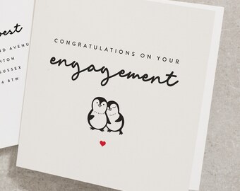 Félicitations pour votre carte de fiançailles, carte de fiançailles avec pingouin, carte de célébration de fiançailles, jolie carte de fiançailles EN016
