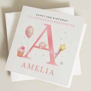 Granddaughter Birthday Card, Personalised Pink Birthday Card, Any Name Happy Birthday Card For Her, Girls Custom 2nd Birthday Card BC1239