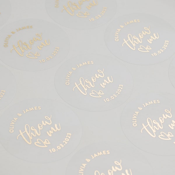 Confetti Stickers In Real Foil, Wedding Favour Stickers, Confetti Stickers Round, Personalised Throw Me Stickers, Bag Sticker, 37mm ST027