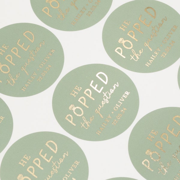 Engagement Party Stickers, Sage Green Stickers, Custom Foil Stickers, Personalised Engagement Stickers, Party Favour Stickers