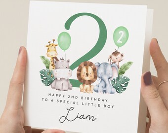 Animal 2nd Birthday Card For Boy, Safari Birthday Card For Grandson, Cute Nephew 2nd Birthday Card, 2nd Birthday, Cute Safari Truck Card