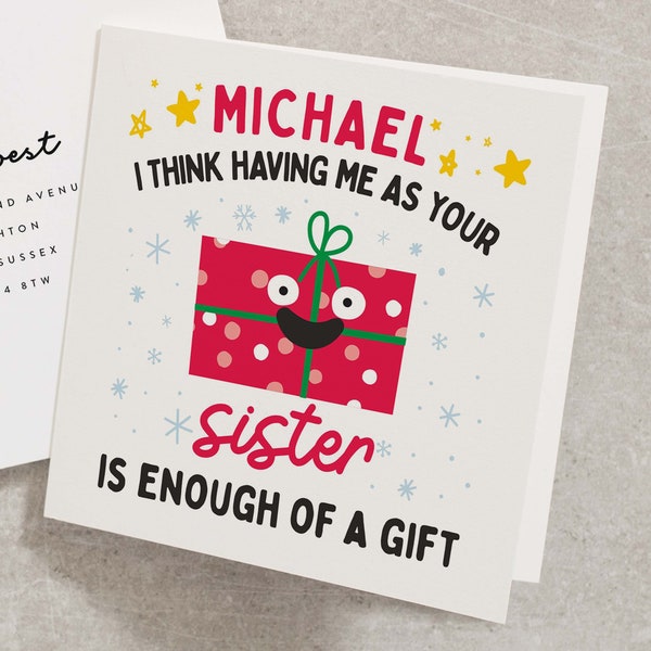 Personalised Funny Christmas Card, Brother Christmas Card, Christmas Card For Sibling, Merry Christmas Sister Card, Funny Xmas Card CC819