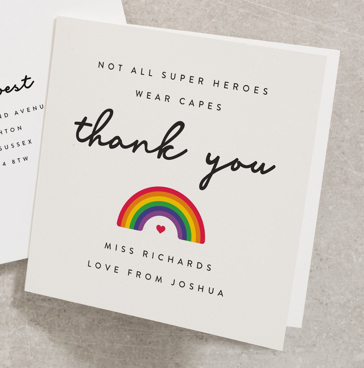 Teacher Thank You Card, Rainbow Personalised Thank You Card, Class 20…