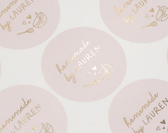 Zelfgemaakt met liefde gepersonaliseerde stickers, gebakken door labels, roze stickers, verijdelde stickers, handgemaakt met liefdeslabel, bakkerijstickers