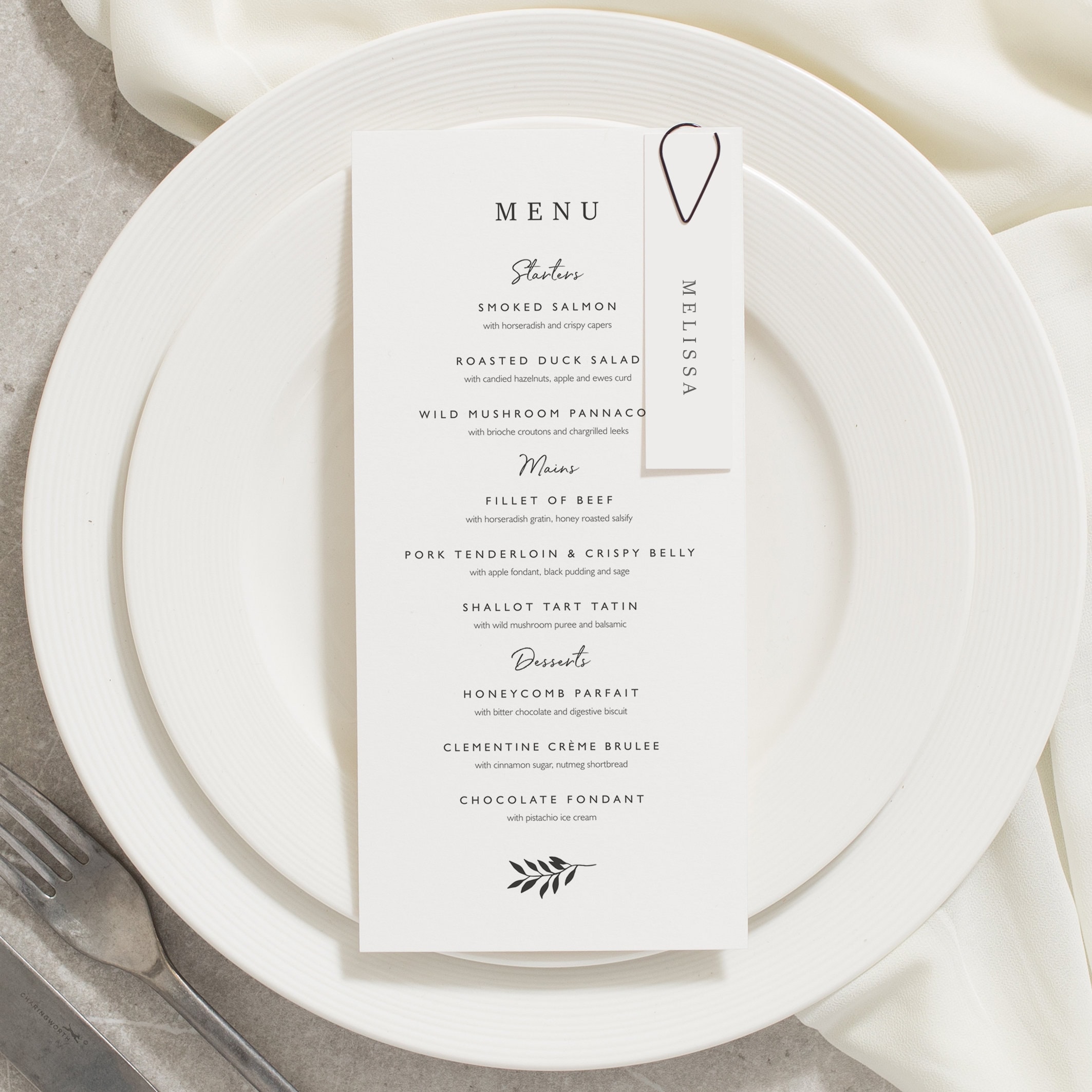 Minimal Wedding Menu Card With Name Tag Modern Menu for Etsy
