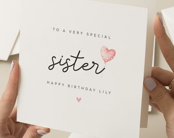 Gepersonaliseerde zusterverjaardagskaart, zustercadeau, speciale zusterverjaardagskaart, verjaardagskaart voor zuster, gelukkige verjaardag zusterkaart