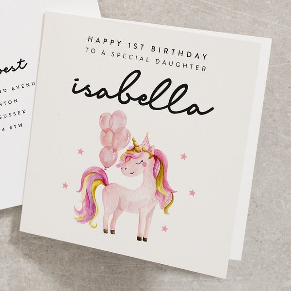 Gelukkige 1e verjaardag voor een speciale dochter, gepersonaliseerde dochters eerste verjaardagskaart, Unicorn eerste verjaardag, voor dochter, voor haar BC880
