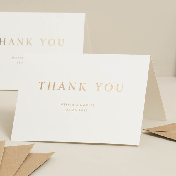Luxury Gold Foil Wedding Thank You Card, Thank You Card Multi Pack & Envelopes, Real Gold Foil Cards For Wedding Guests 'Olivia'