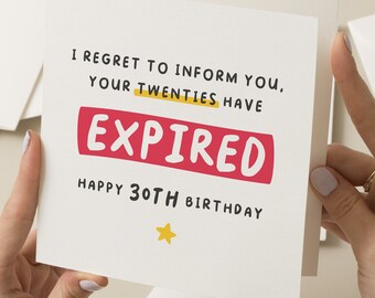 30th Birthday Card, 30 Today, Funny Birthday Card For Her, For Him, Happy 30th Birthday, Thirtieth Birthday Card, Milestone Birthday Gift