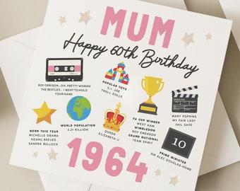 60th Birthday Card For Mum, Fact Birthday Card For Mum, Gift For Mum, Milestone Birthday Card, Gift For Mum, Mummy, For Her, Born In 1964