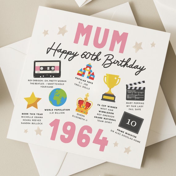 60th Birthday Card for Mum Fact Birthday Card for Mum Gift for