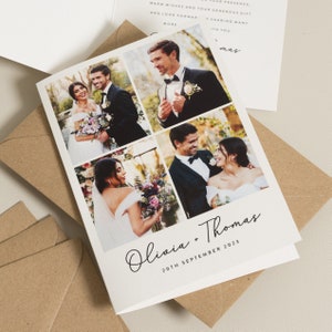 Multi Photo Wedding Thank You Cards, Pack of Thank You Card For Wedding, Personalised Wedding Thank You Cards With Photo, Script Wedding