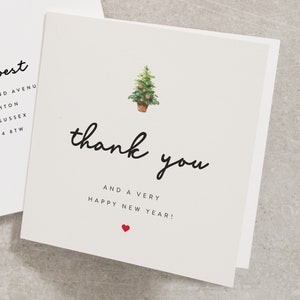 Thank You And A Very Happy New Year Christmas Card, Christmas Thank You Card With Christmas Tree, Thank You Illustration Card CC733
