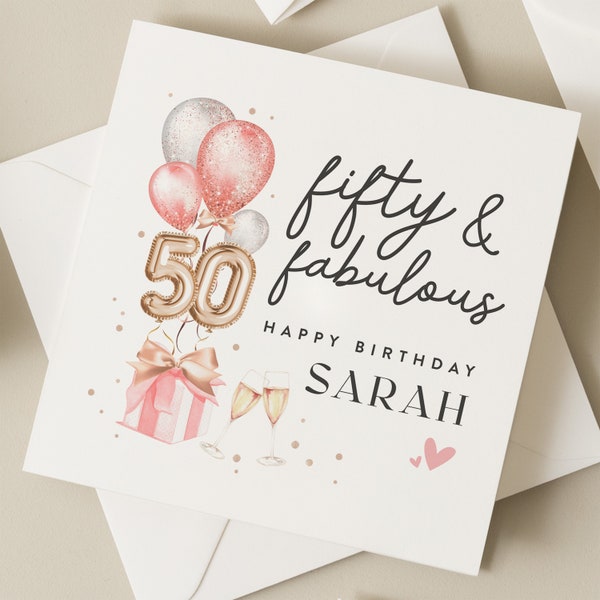 Carte personnalisée 50e anniversaire pour ami, carte joyeux cinquantième anniversaire, carte 50e anniversaire maman, cadeau 50e anniversaire pour femme, soeur, grand-mère