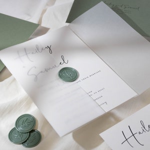 Greenery Vellum Wedding Invitation Set, Rustic Vellum Wedding Invitation Suite with Green Envelopes & RSVP Card Bundle 'Hailey' SAMPLE