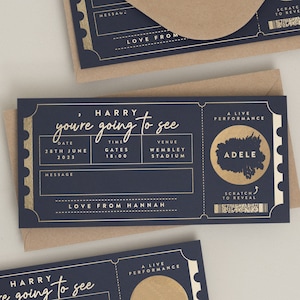 Personalised Gold Foil Scratch Gift Voucher, Gig Ticket Gold Foil Gift Voucher, Scratch Reveal Gift, Scratch To Reveal, Gig Gig Ticket