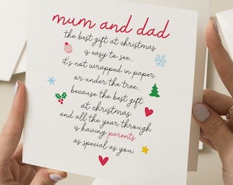 Carte de Noël poème pour maman et papa, carte de Noël pour papa et maman, carte poème de Noël, carte de Noël personnalisée pour parents, Noël