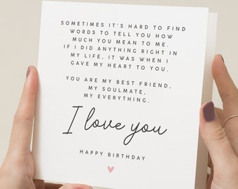 Tarjeta de cumpleaños para novio, tarjeta de cumpleaños personalizada con poema para pareja, tarjeta de feliz cumpleaños para novia, tarjeta de cumpleaños para él