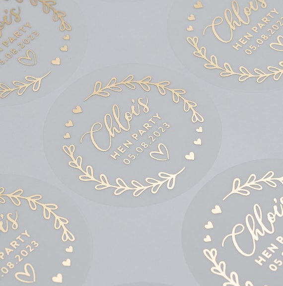 Hen Party Stickers 10 25 50 100 Chrome Foil with Metallic Print