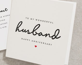 To My Wonderful Husband Happy Anniversary Card, Happy Anniversary Card For Husband, Husband Anniversary Card AN040