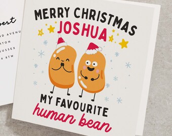 Merry Christmas Card For Boyfriend, Personalised Husband Christmas Card, Favourite Human Bean Card, Girlfriend Merry Christmas Card CC805