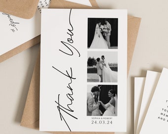 Wedding Thank You Card With Photo, Thank You Cards Wedding, Custom Photo Strip Card, Thank You Wedding Card, Simple Wedding Card