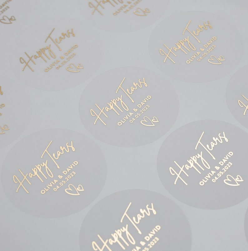 Happy Tears Wedding, Foil Wedding Favour Stickers, Wedding Tissue Stickers, Your Happy Tears Stickers, Wedding Favour Stickers, 37mm ST024 image 1