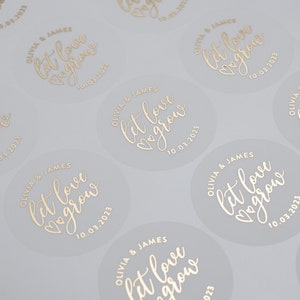 Sticker Favours For Weddings, Let Love Grow, Wedding Seed Packet Stickers, Personalised Wedding Favour Stickers, Foiled Stickers, 37mm ST028