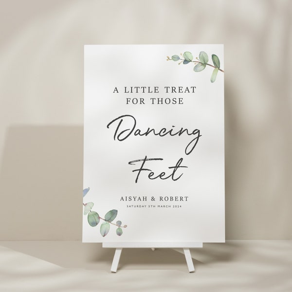 Greenery Wedding Dancing Feet Sign, Eucalyptus Wedding Sign, Wedding Flip Flop Sign, Take A Pair Wedding Sign, Foliage Design 'Aisyah'